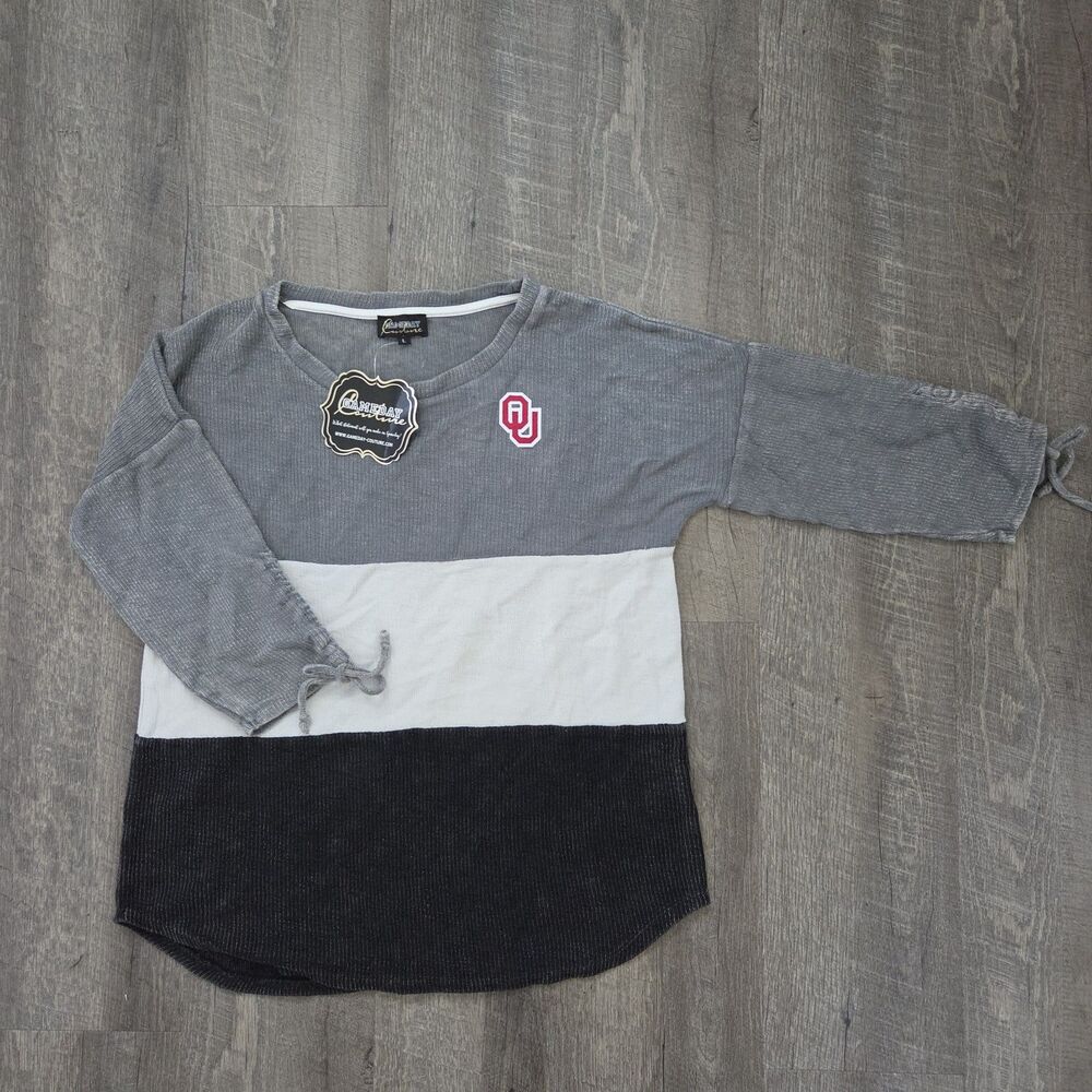 NWT Gameday Couture OU Oklahoma Sooners Women's Top Large Gray 3/4 Sleeve $54.99